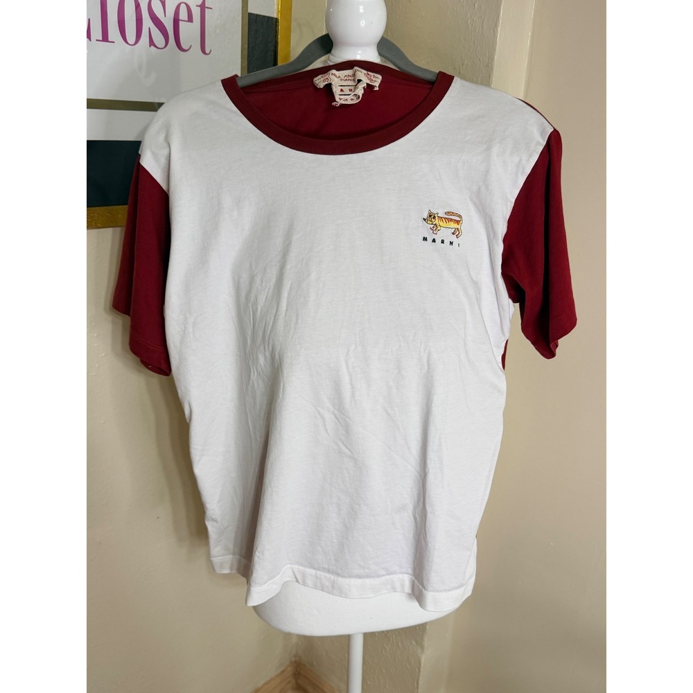 Marni Maria Magdalena Suarez Tiger Ringer T-Shirt White Red Made in Italy